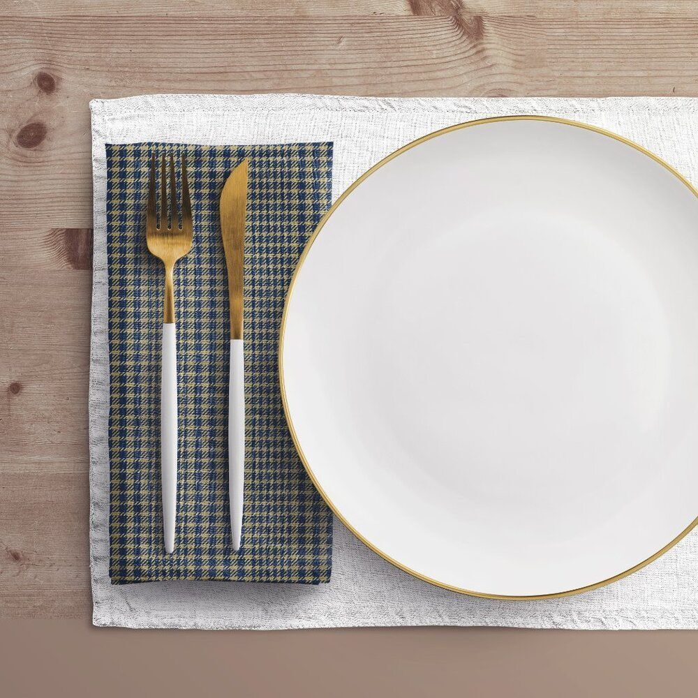 NWT Porter Anna- Navy & Gold  Cotton Napkin 8-set, Tweed